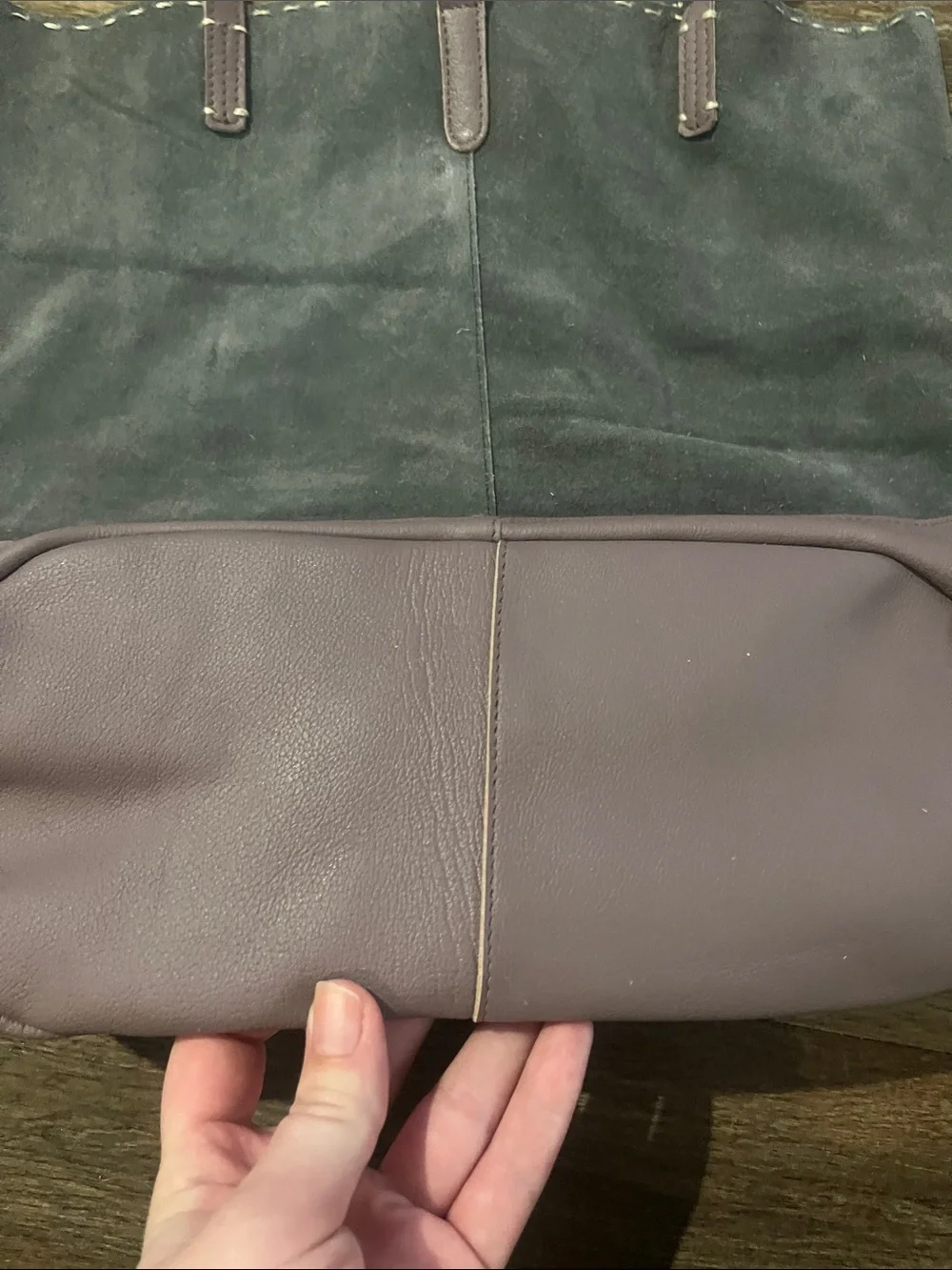 Two-Tone Suede & Leather Tote in Mauve and Charcoal